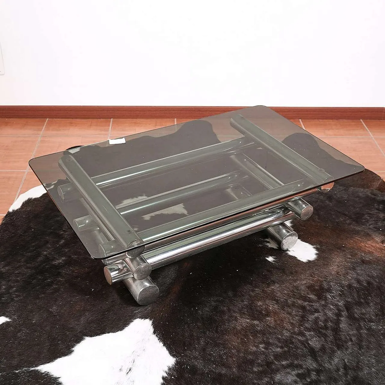 Coffee table in glass and chrome metal, 1970s 2