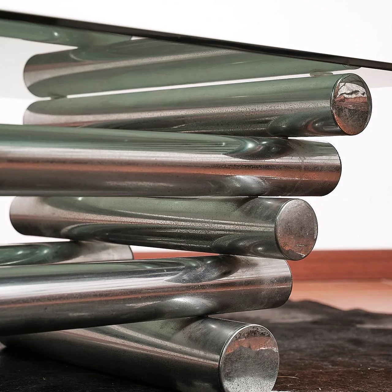 Coffee table in glass and chrome metal, 1970s 5