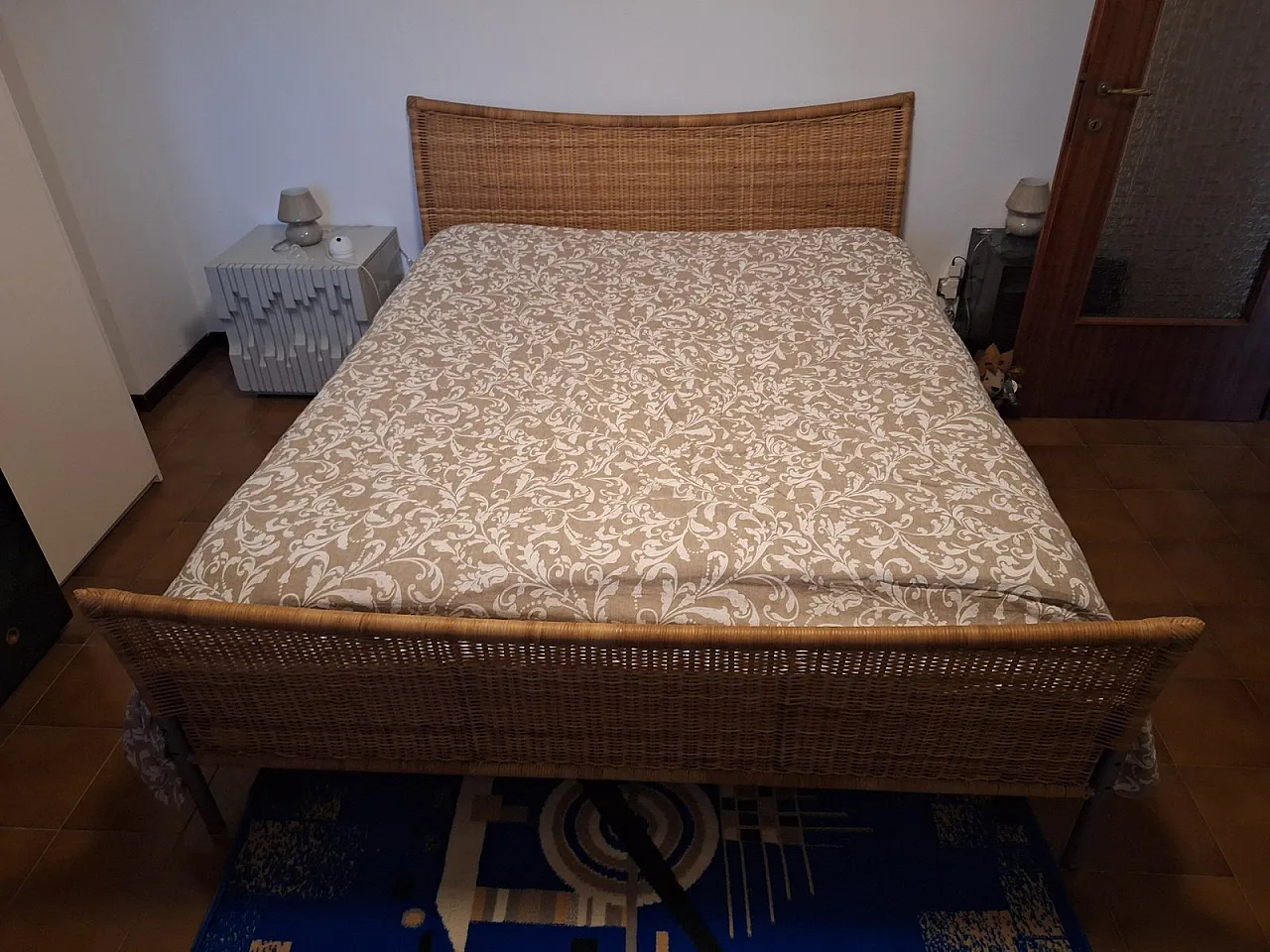 Double bed in iron and wicker, 1980s 1