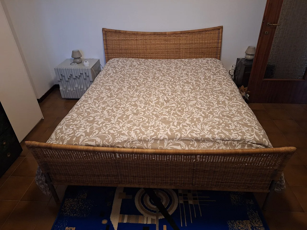 Double bed in iron and wicker, 1980s 2
