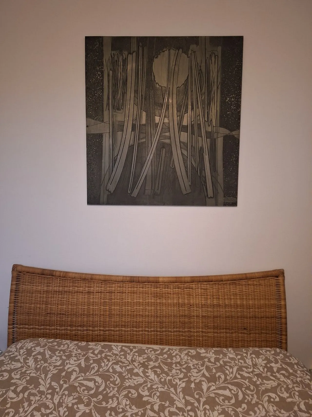 Double bed in iron and wicker, 1980s 3