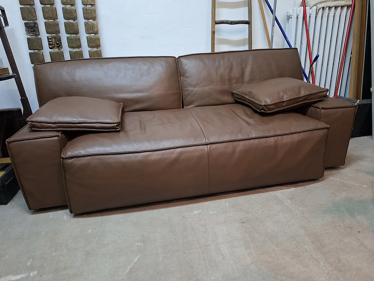 Myworld sofa in brown leather by Philippe Stark for Cassina, 1980s 1