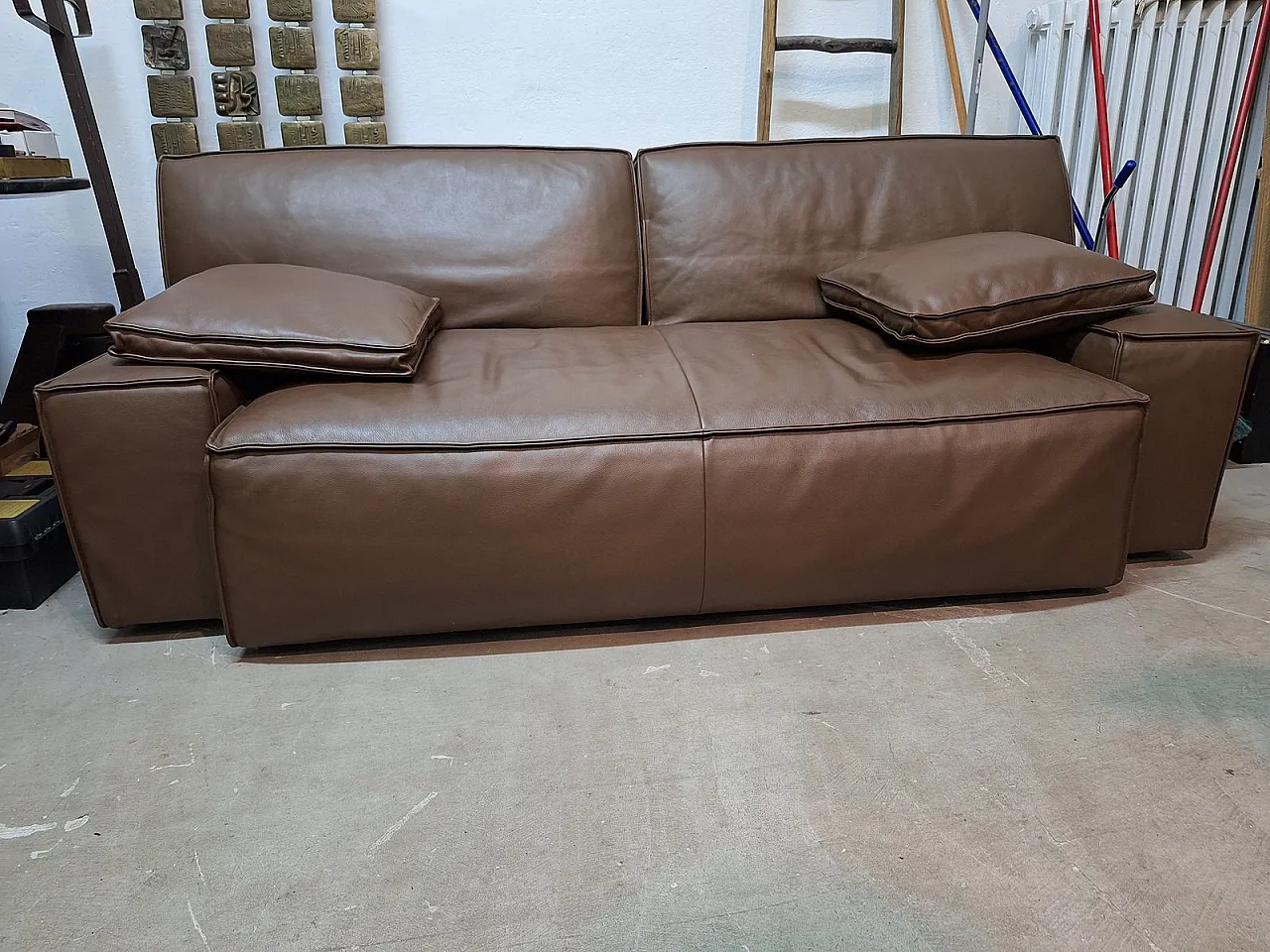 Myworld sofa in brown leather by Philippe Stark for Cassina, 1980s 4