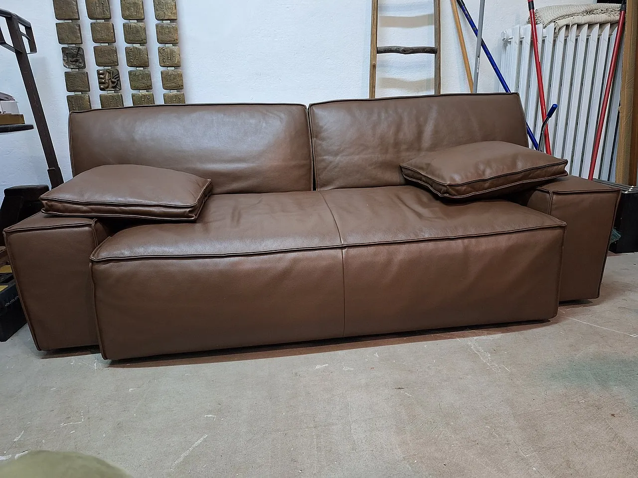 Myworld sofa in brown leather by Philippe Stark for Cassina, 1980s 5