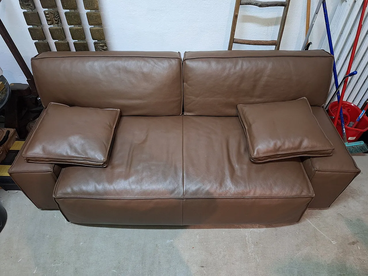 Myworld sofa in brown leather by Philippe Stark for Cassina, 1980s 6
