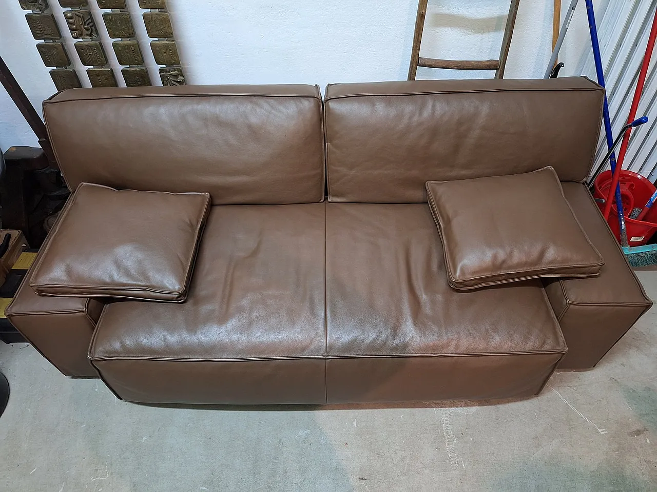 Myworld sofa in brown leather by Philippe Stark for Cassina, 1980s 7