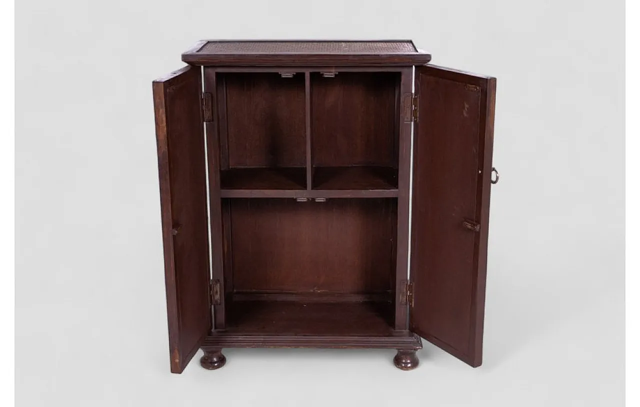 Cabinet in acacia wood with decorations and rattan inserts, 1950s 4