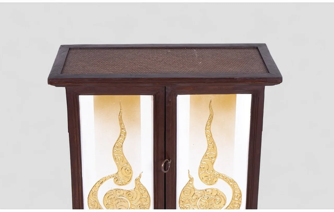 Cabinet in acacia wood with decorations and rattan inserts, 1950s 6