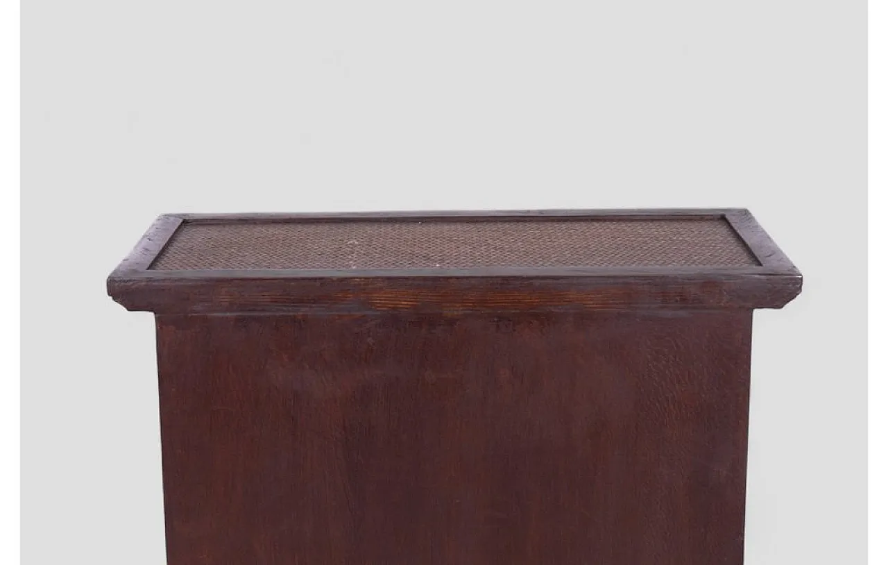 Cabinet in acacia wood with decorations and rattan inserts, 1950s 9