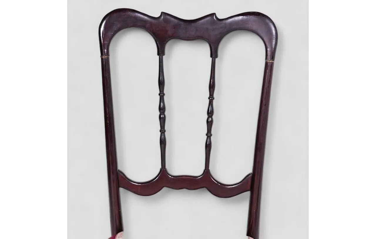 Chair with footrest in ebonized wood and striped satin, 1950s 4