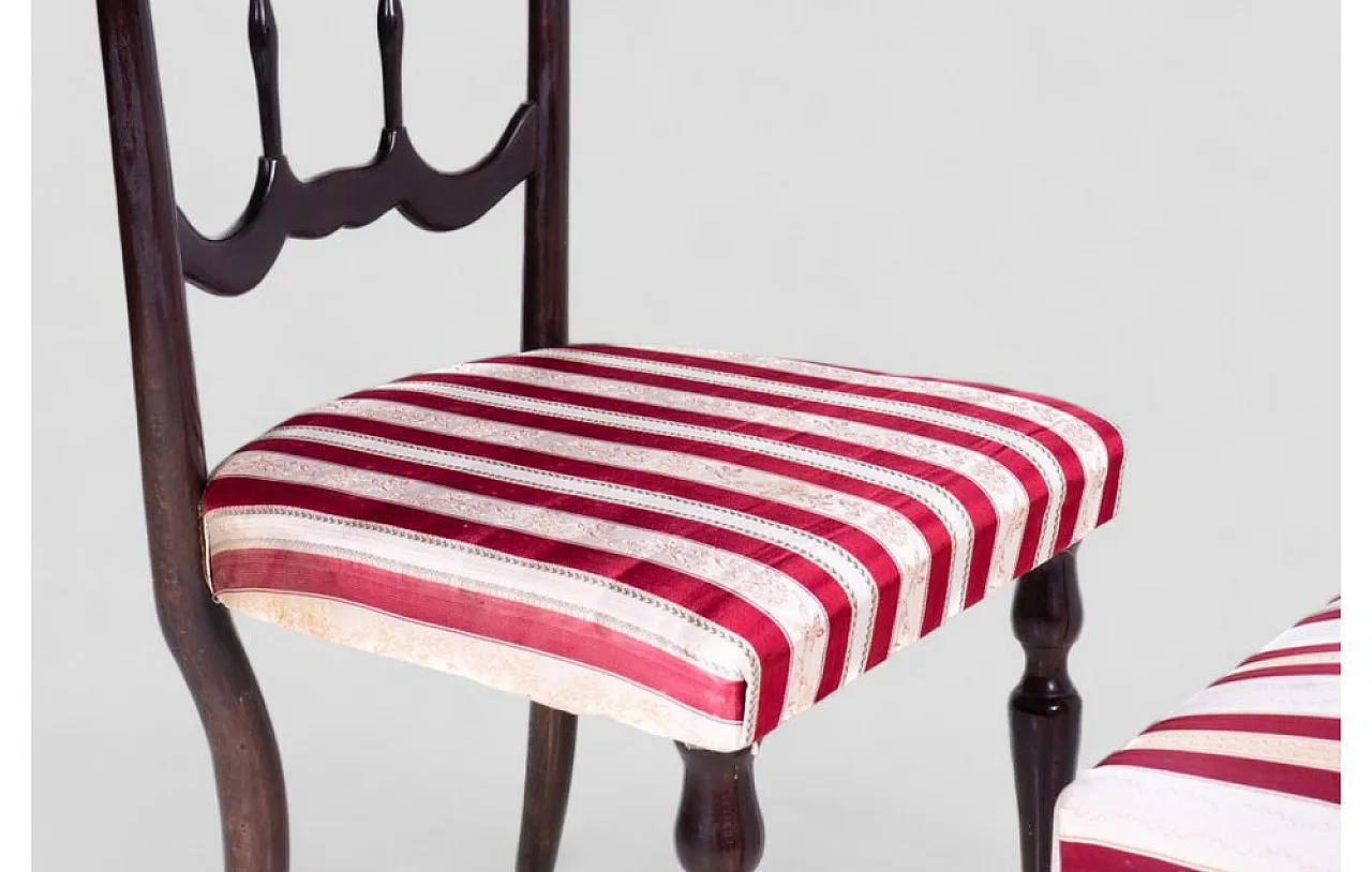 Chair with footrest in ebonized wood and striped satin, 1950s 5