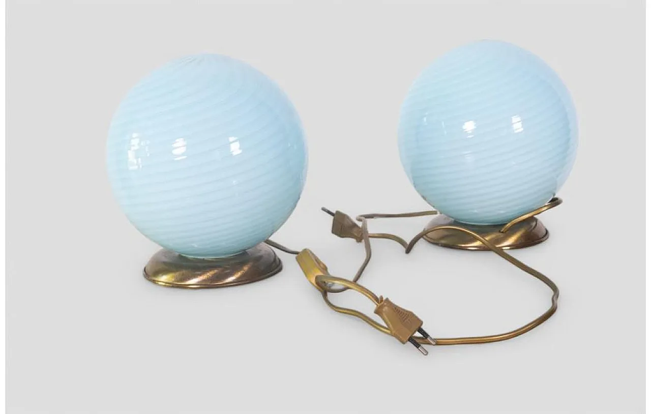 Pair of ribbed blue glass table lamps, 1960s 3