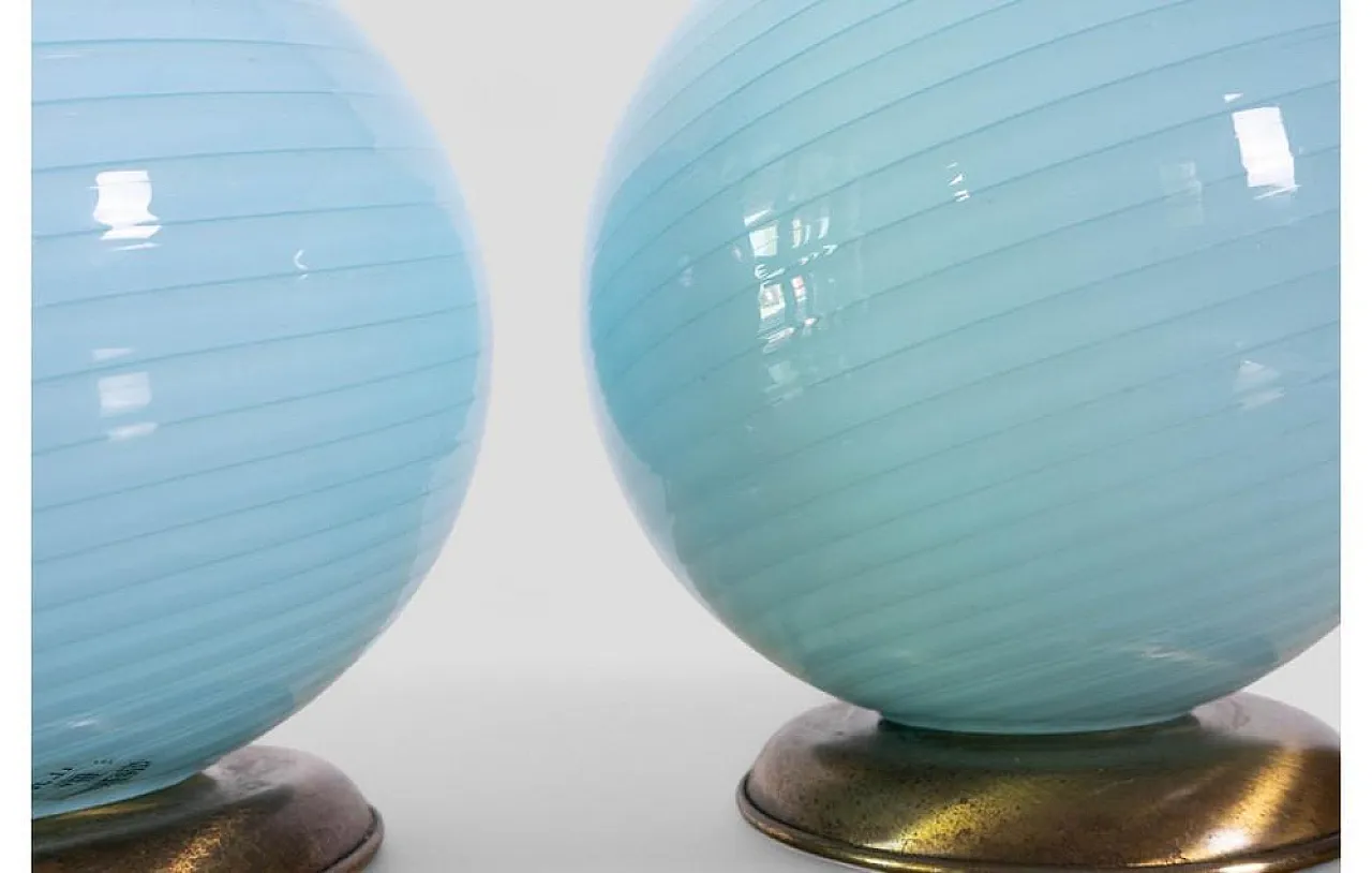 Pair of ribbed blue glass table lamps, 1960s 5