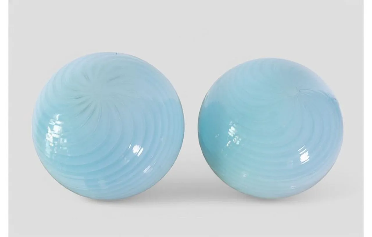Pair of ribbed blue glass table lamps, 1960s 7