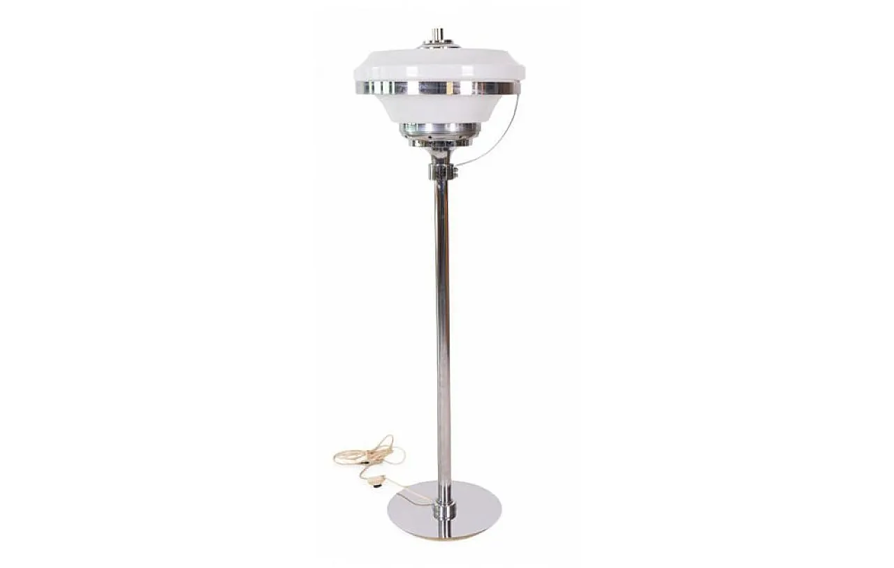 Space Age floor lamp in chrome metal and opaline glass, 1970s 1