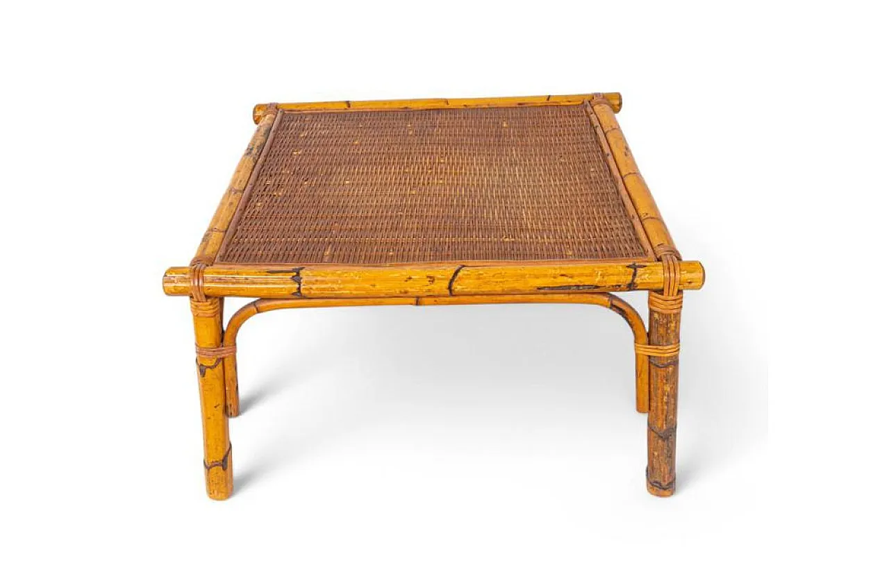 Bamboo and woven rattan coffee table, 1960s 1