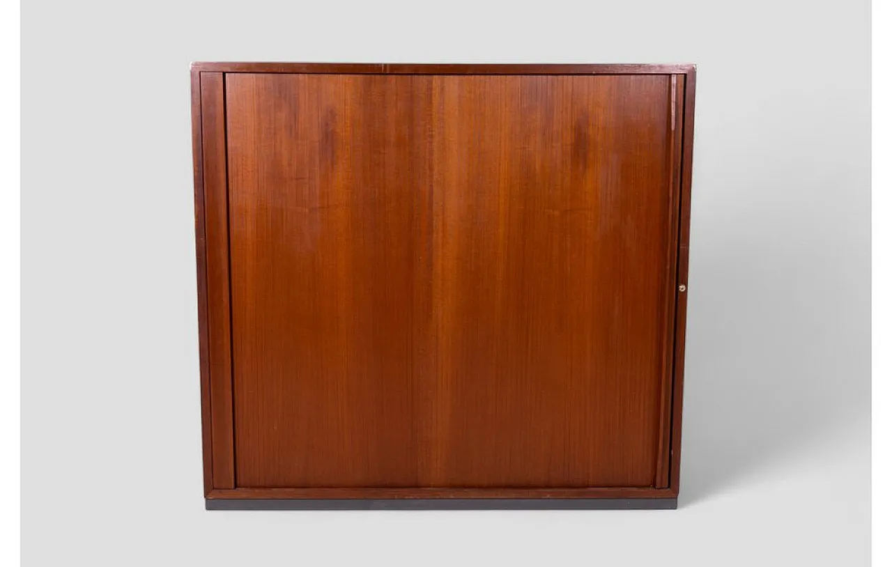Wooden cabinet with sliding roll-top door and adjustable shelves, 1950 2