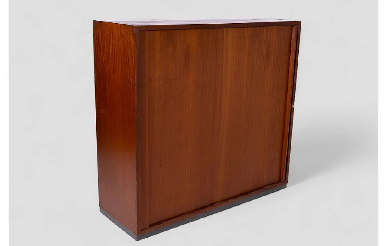 Wooden cabinet with sliding roll-top door and adjustable shelves, 1950 3