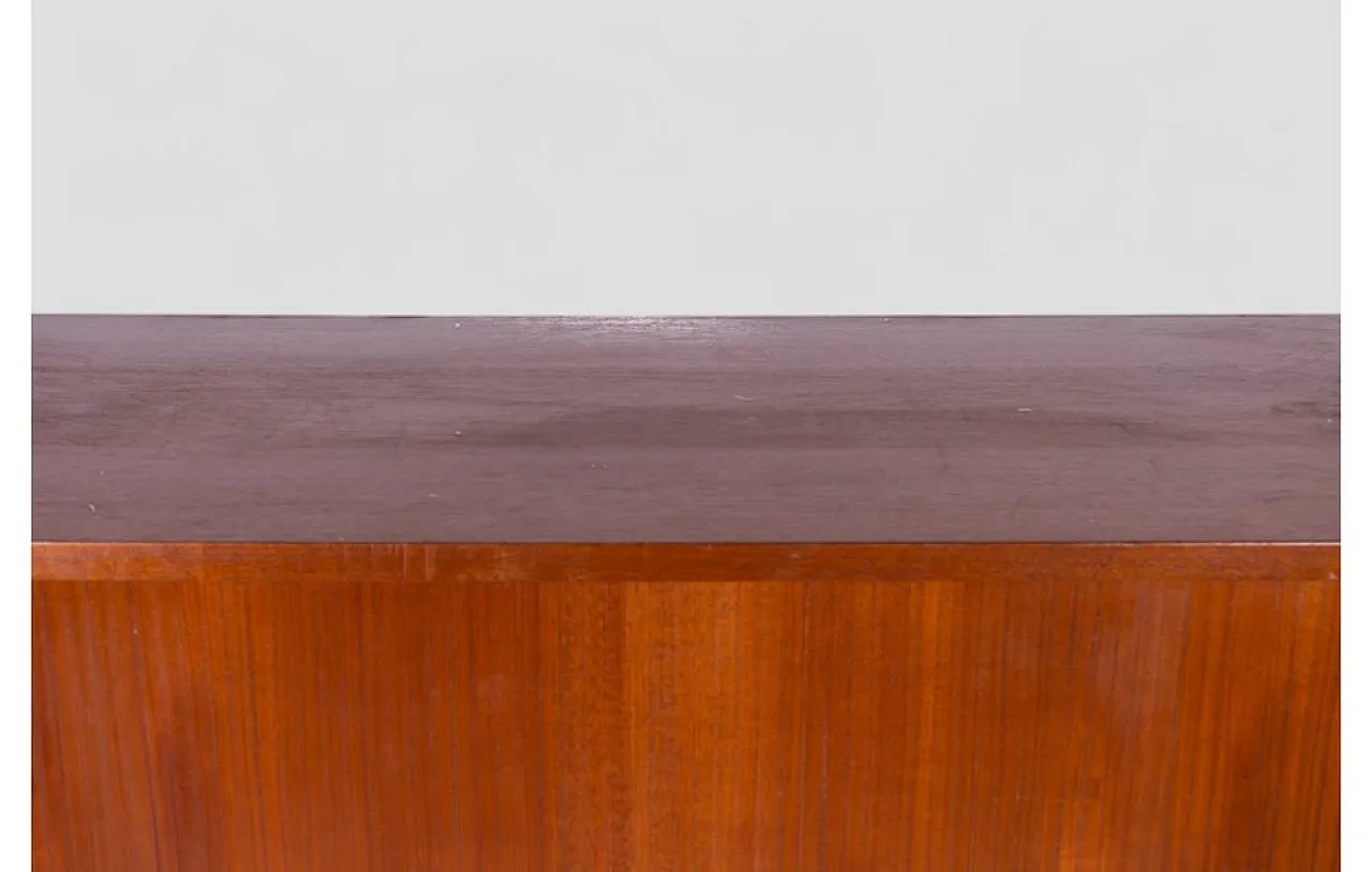 Wooden cabinet with sliding roll-top door and adjustable shelves, 1950 9