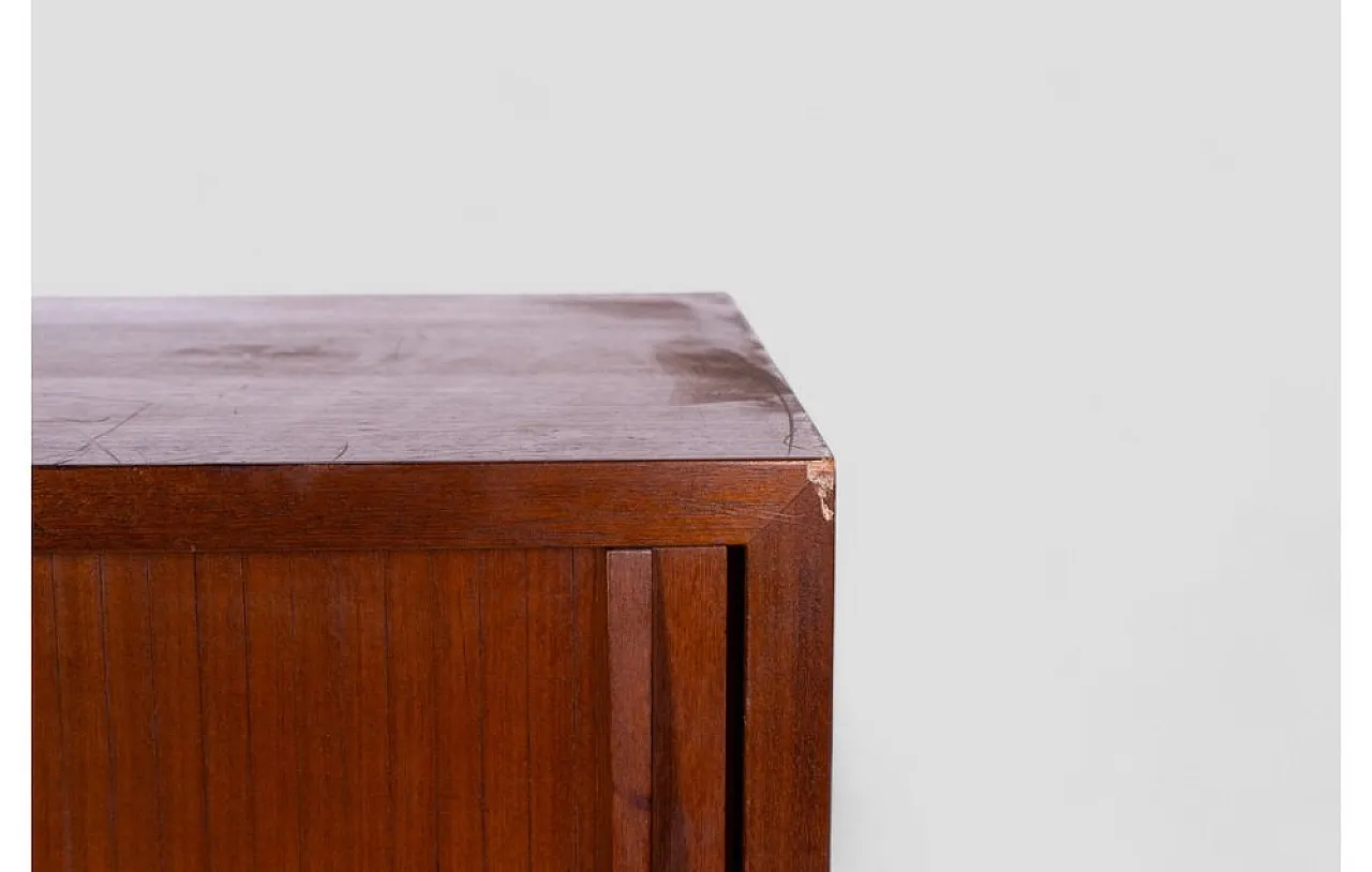 Wooden cabinet with sliding roll-top door and adjustable shelves, 1950 10