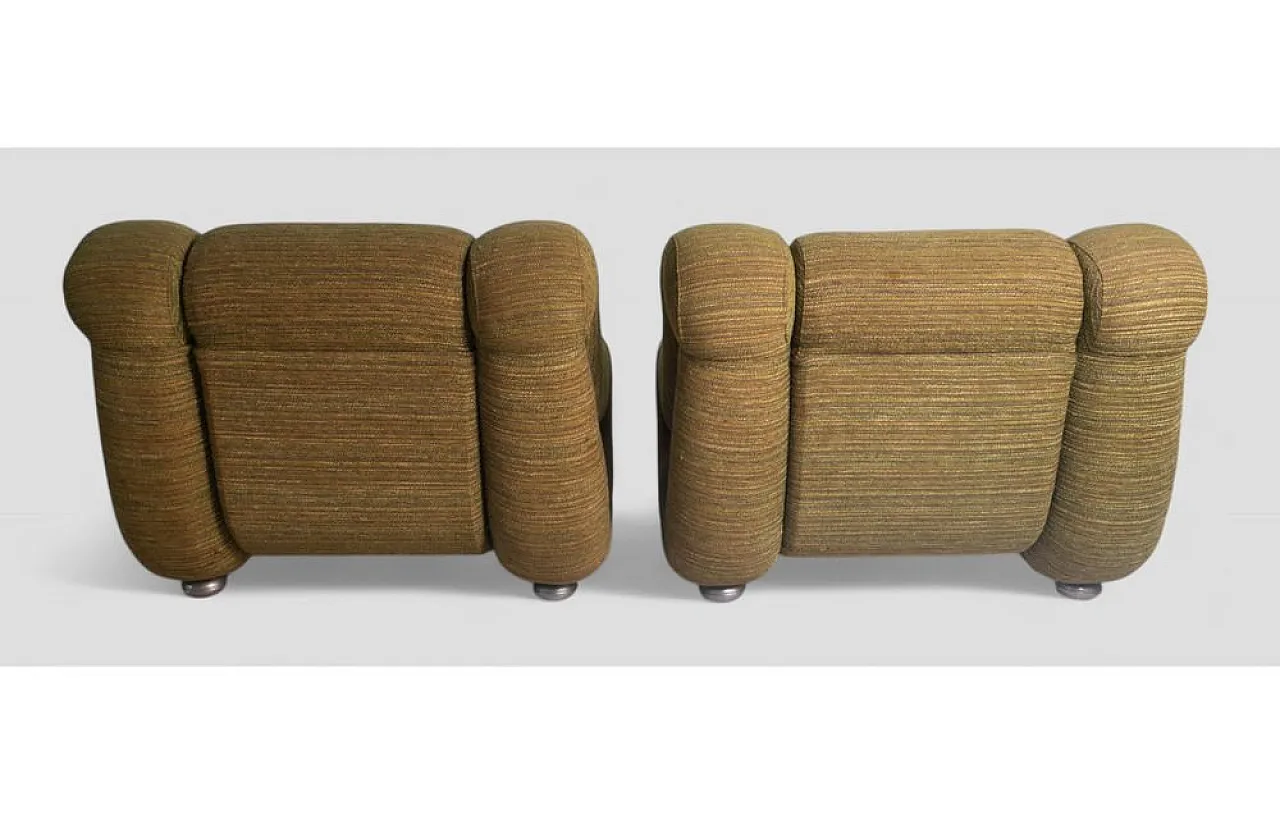 Pair of armchairs with tubular steel frame and olive upholstery, 1980s 5