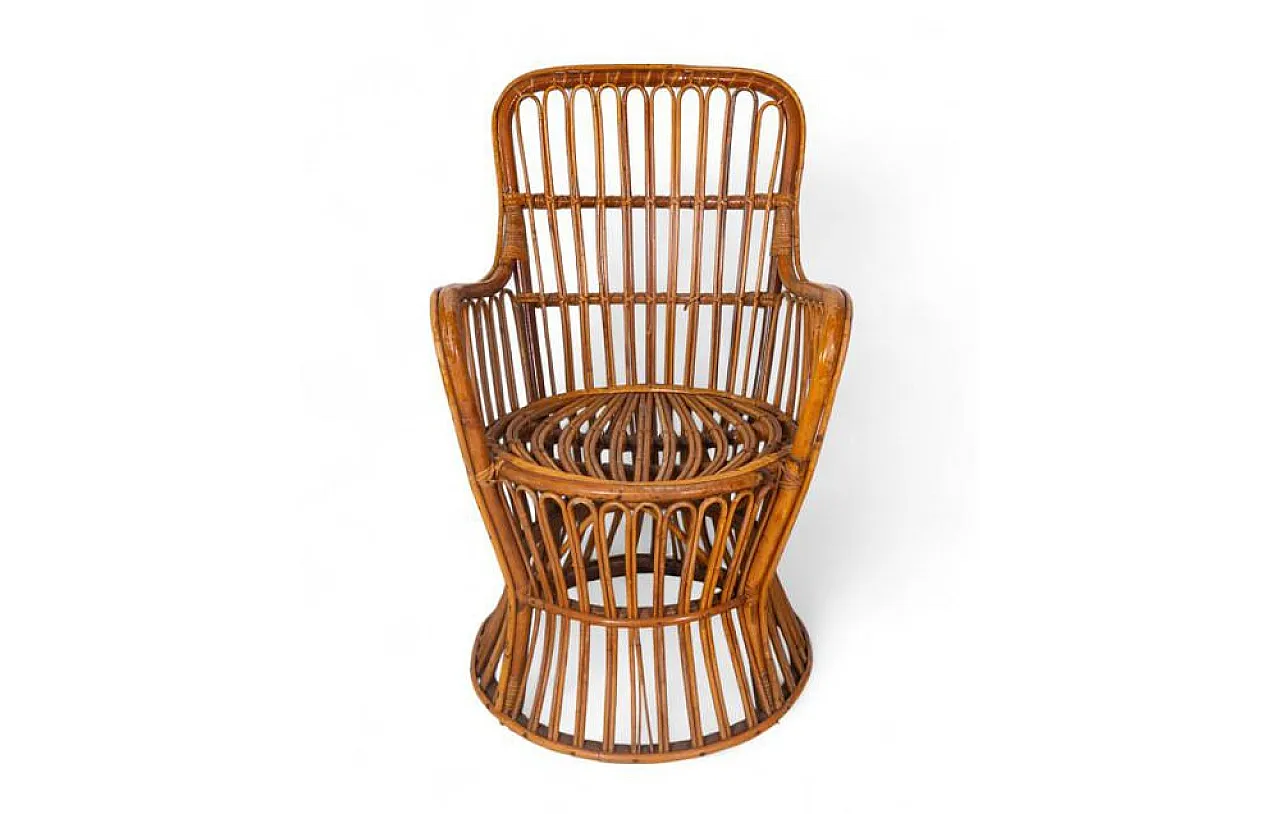 Rattan armchair with goblet structure and arch weave, 1960s 1