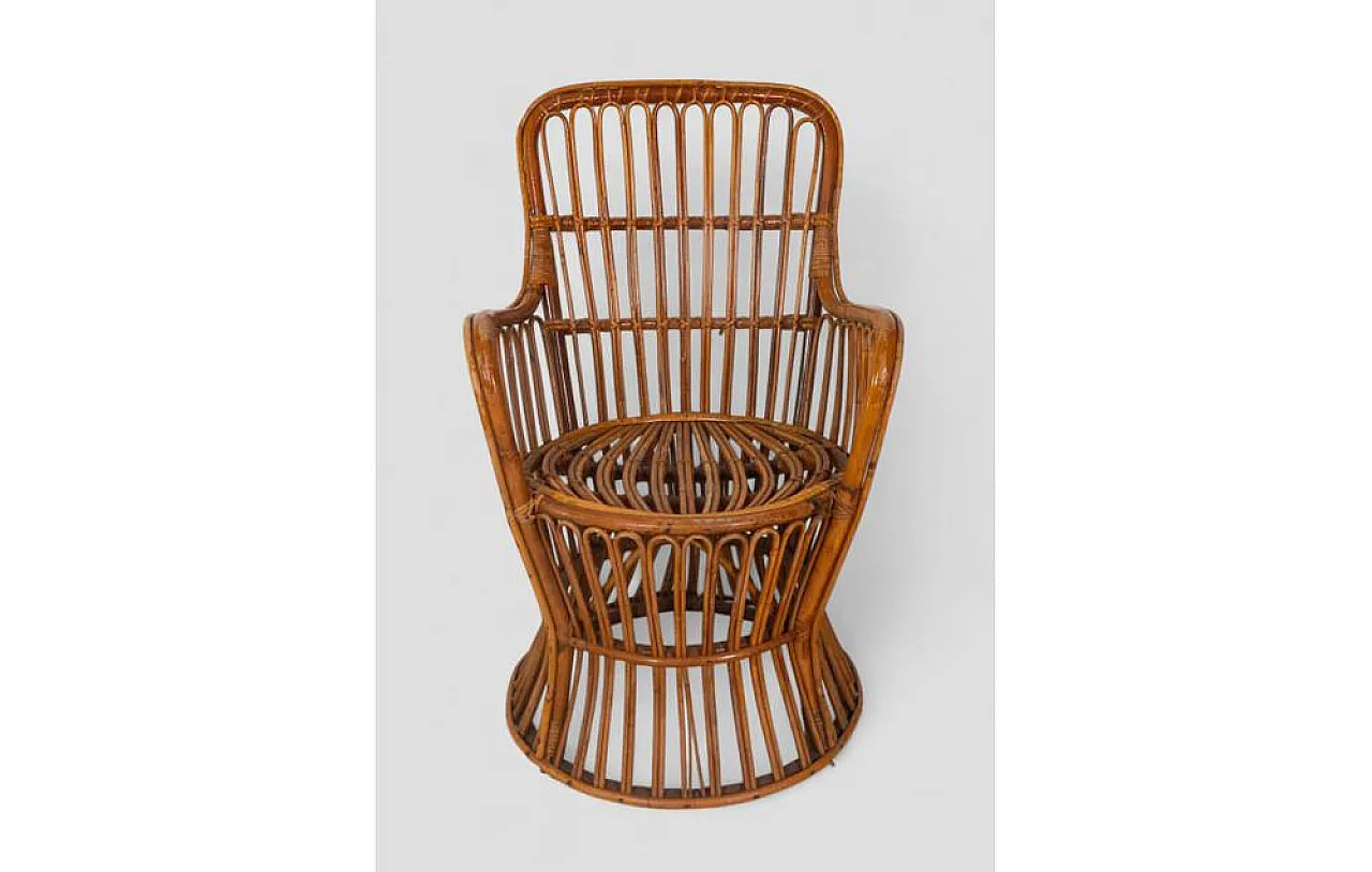Rattan armchair with goblet structure and arch weave, 1960s 3
