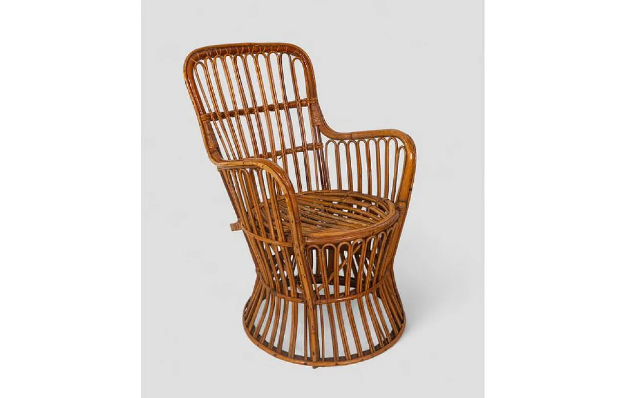 Rattan armchair with goblet structure and arch weave, 1960s 4