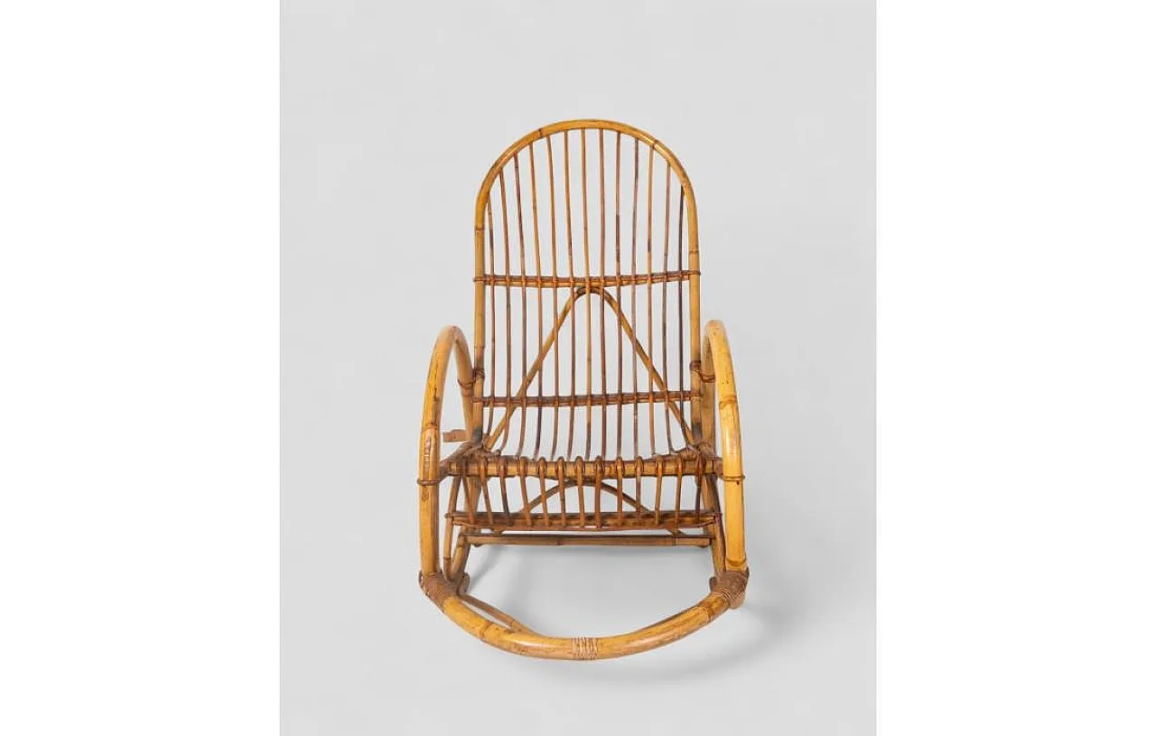 Rocking chair in curved bamboo with vertical slat weave, 1970s 2