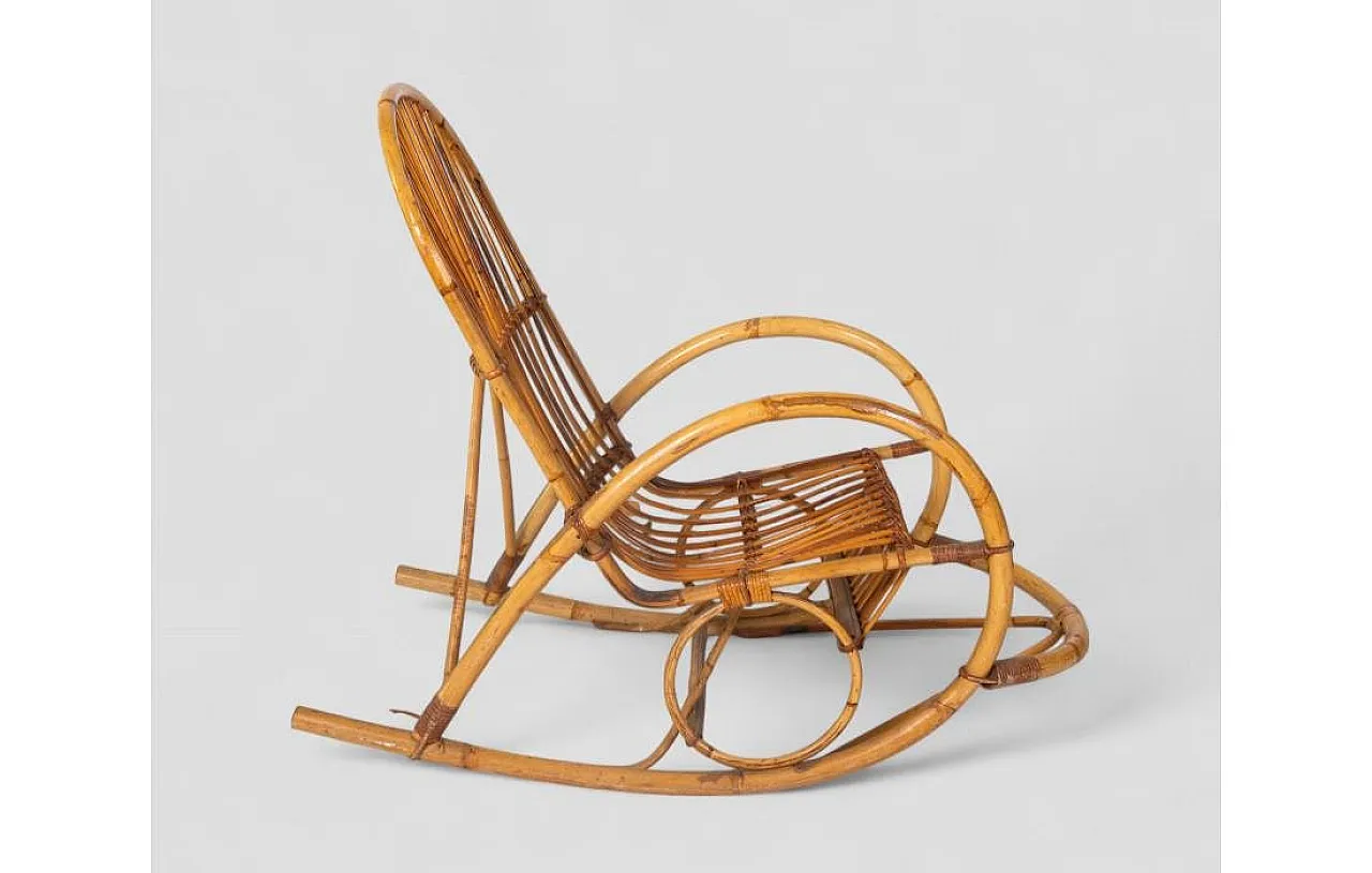 Rocking chair in curved bamboo with vertical slat weave, 1970s 4