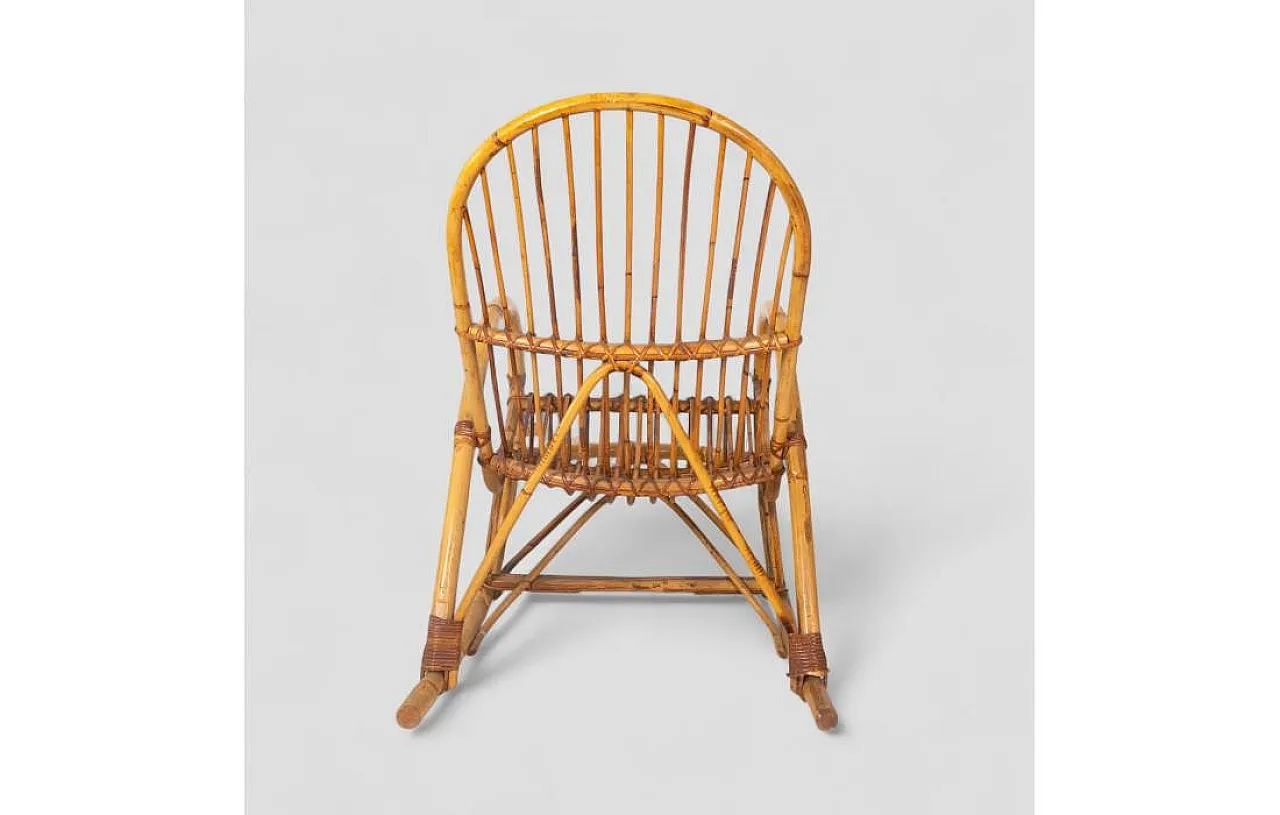 Rocking chair in curved bamboo with vertical slat weave, 1970s 5
