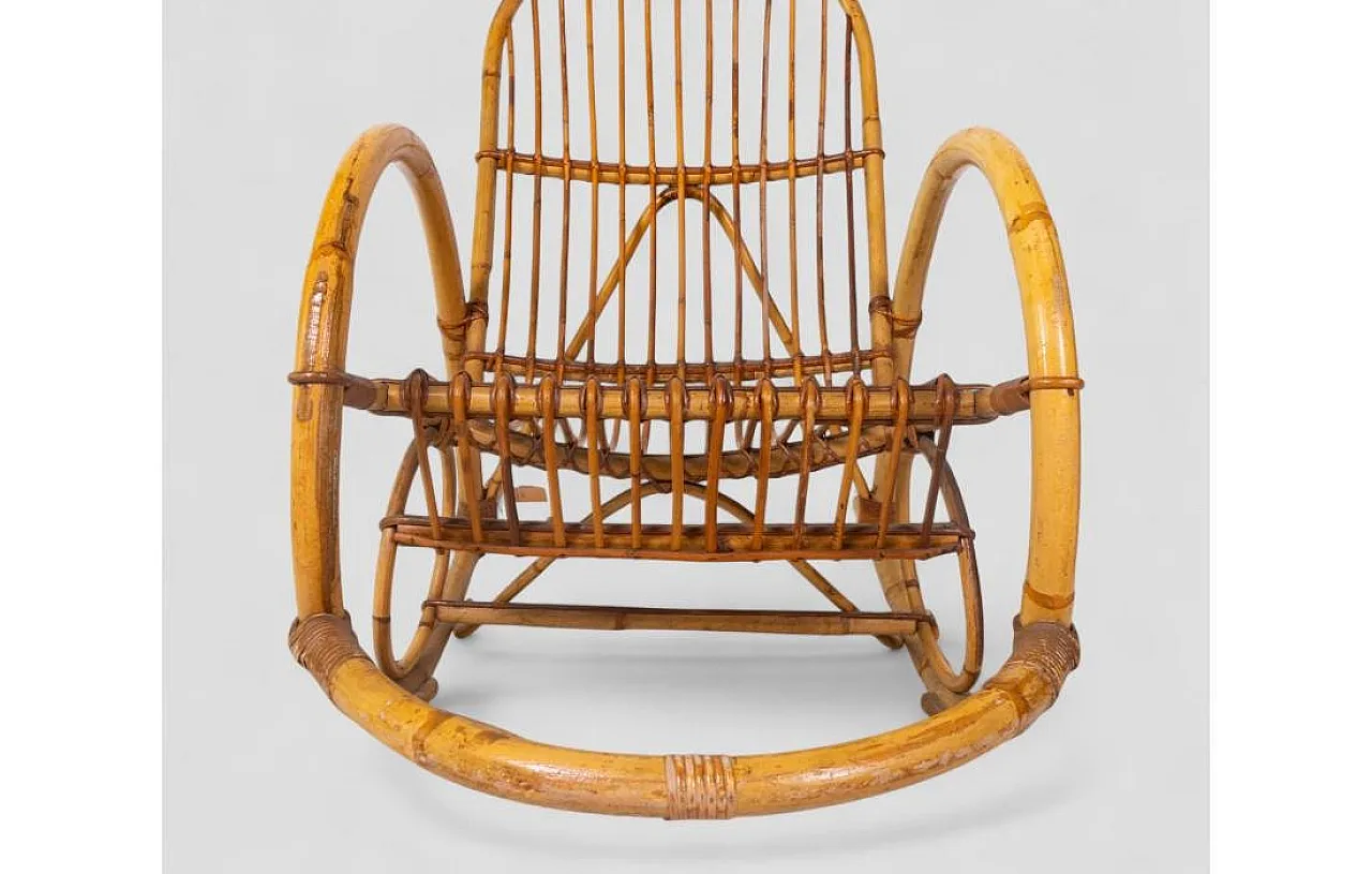 Rocking chair in curved bamboo with vertical slat weave, 1970s 7