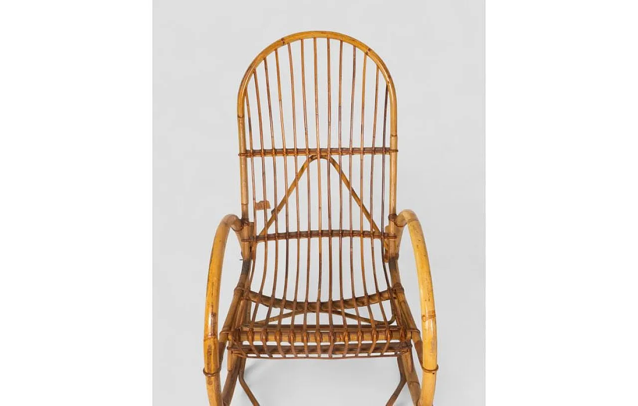 Rocking chair in curved bamboo with vertical slat weave, 1970s 8
