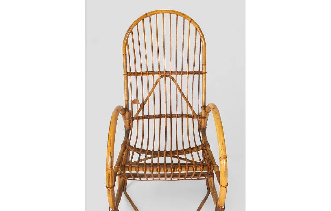 Rocking chair in curved bamboo with vertical slat weave, 1970s 9