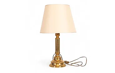 Brass table lamp with ivory fabric lampshade, 1980s