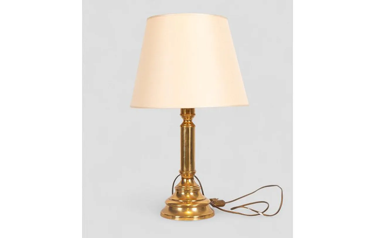 Brass table lamp with ivory fabric lampshade, 1980s 2
