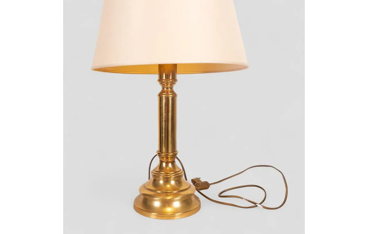 Brass table lamp with ivory fabric lampshade, 1980s 3