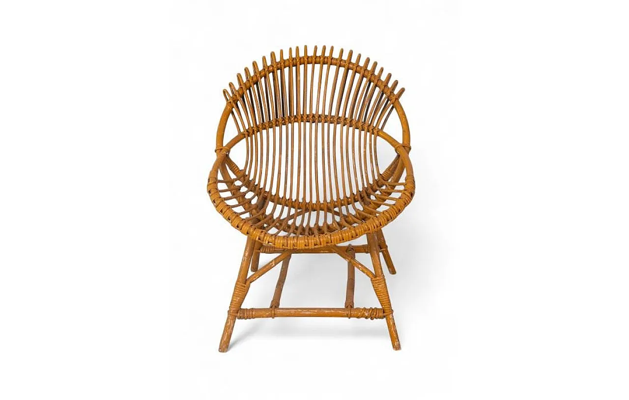 Curved shell armchair in rattan, 1970s 1