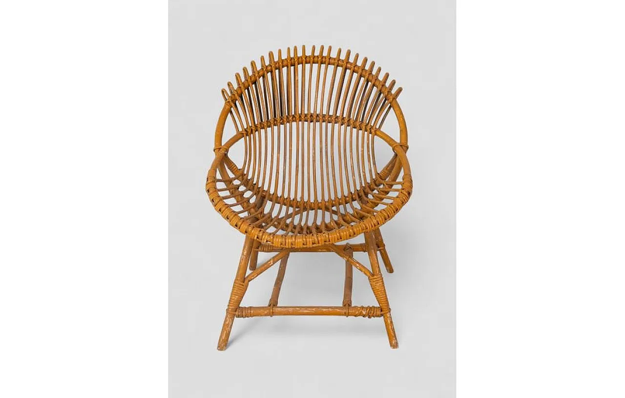 Curved shell armchair in rattan, 1970s 2