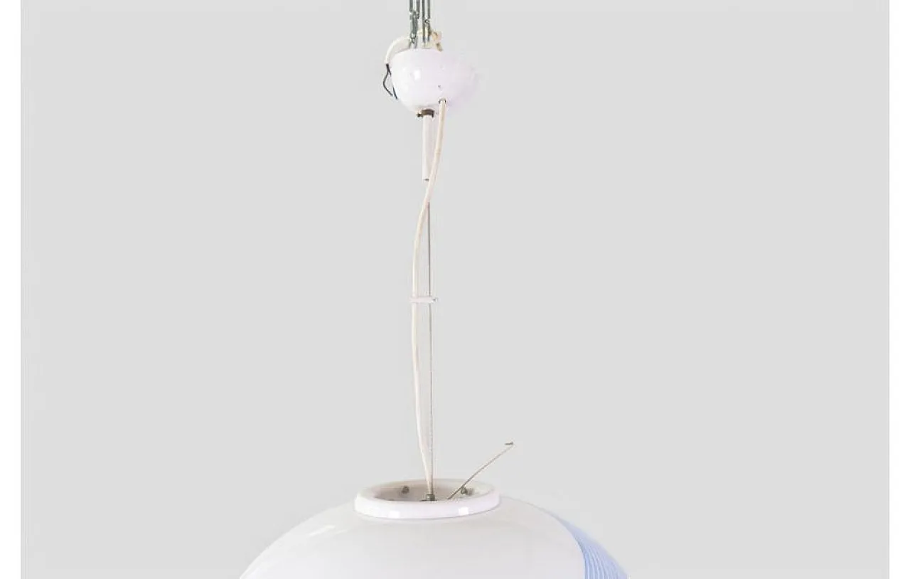 Blown glass pendant lamp with sky-blue spiral decoration, 1970s 3
