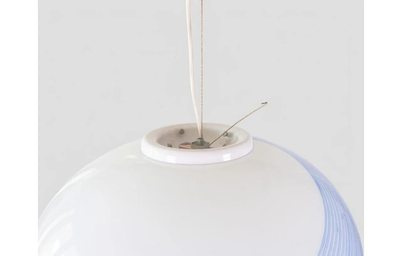 Blown glass pendant lamp with sky-blue spiral decoration, 1970s 4