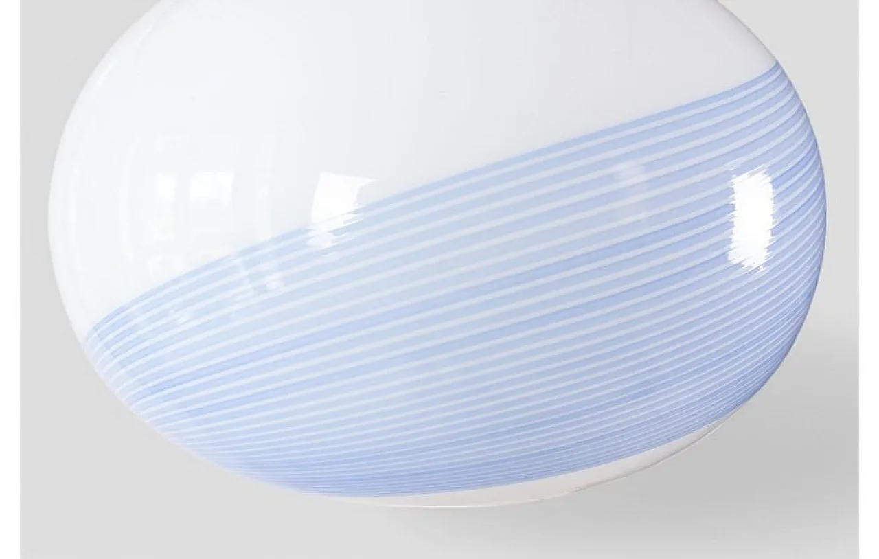 Blown glass pendant lamp with sky-blue spiral decoration, 1970s 6