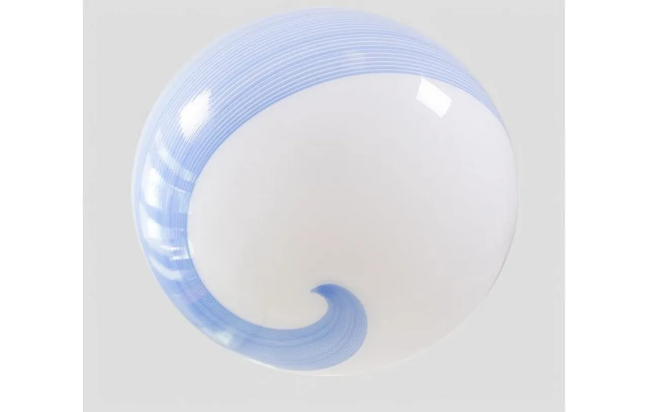 Blown glass pendant lamp with sky-blue spiral decoration, 1970s 7