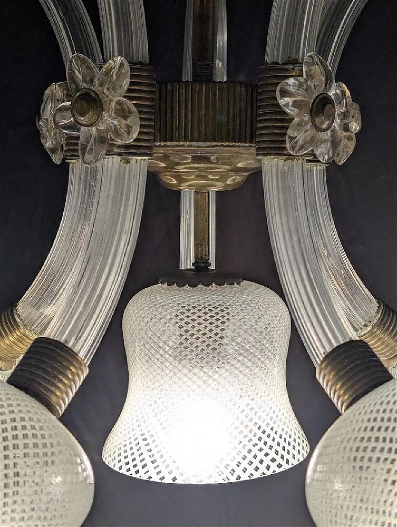 Murano glass ceiling lamp in the style of Barovier and Toso, 1940s 14
