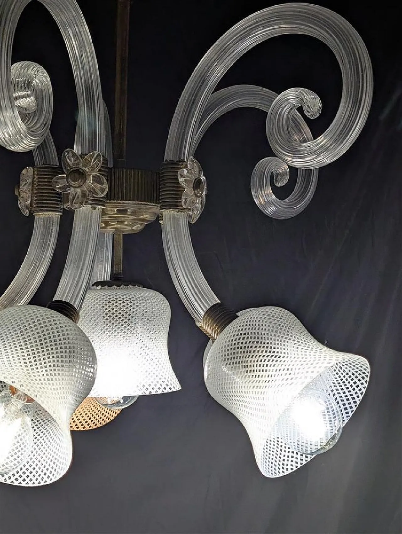 Murano glass ceiling lamp in the style of Barovier and Toso, 1940s 15