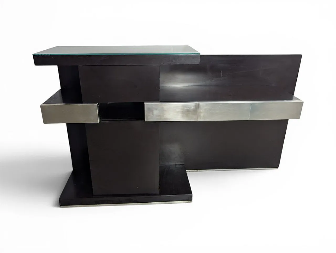 Console table in lacquered wood and glass, 1980s 1