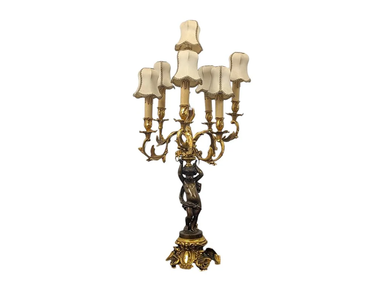 Seven-light table lamp with cherub, 19th century 1