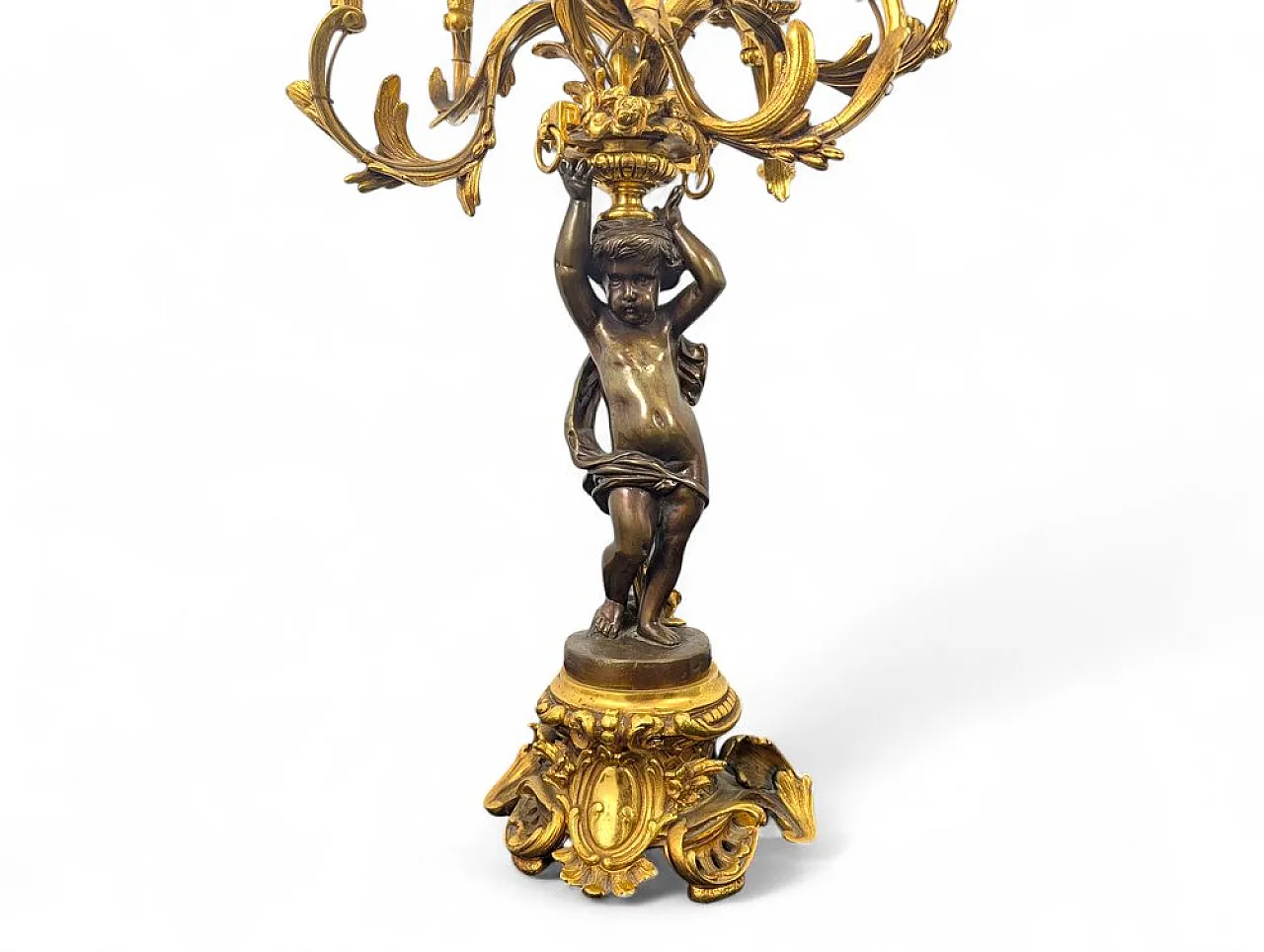 Seven-light table lamp with cherub, 19th century 3