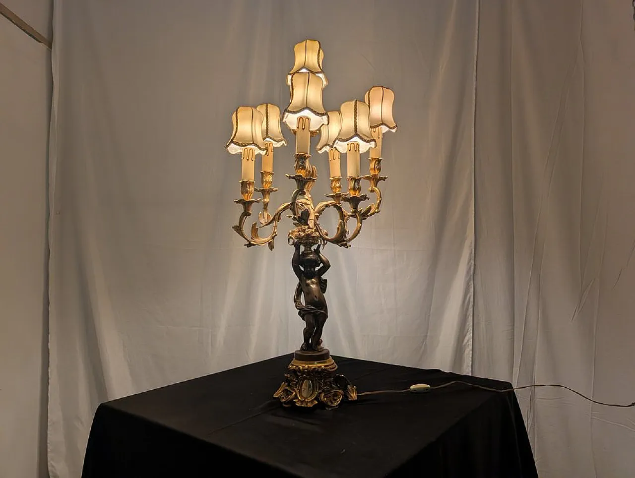 Seven-light table lamp with cherub, 19th century 8