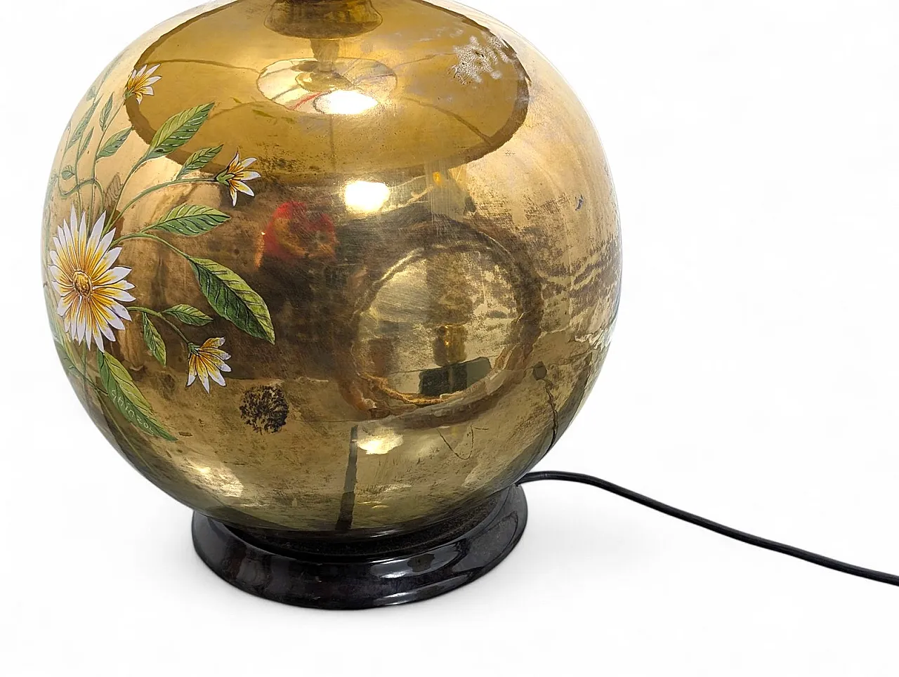 Gilded ceramic table lamp with floral decoration by Ghinza, 1970s 5